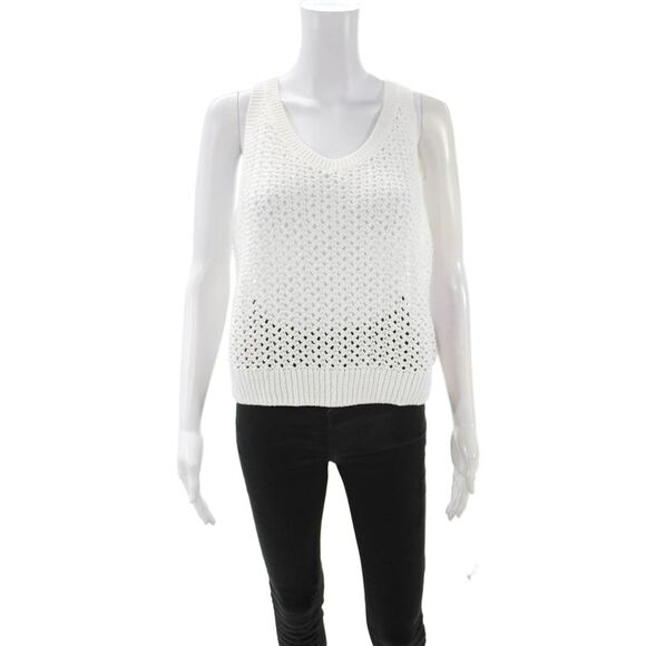 Vince Tops - Vince Womens White Cotton Sleeveless Tank Round Neck Beach Size L